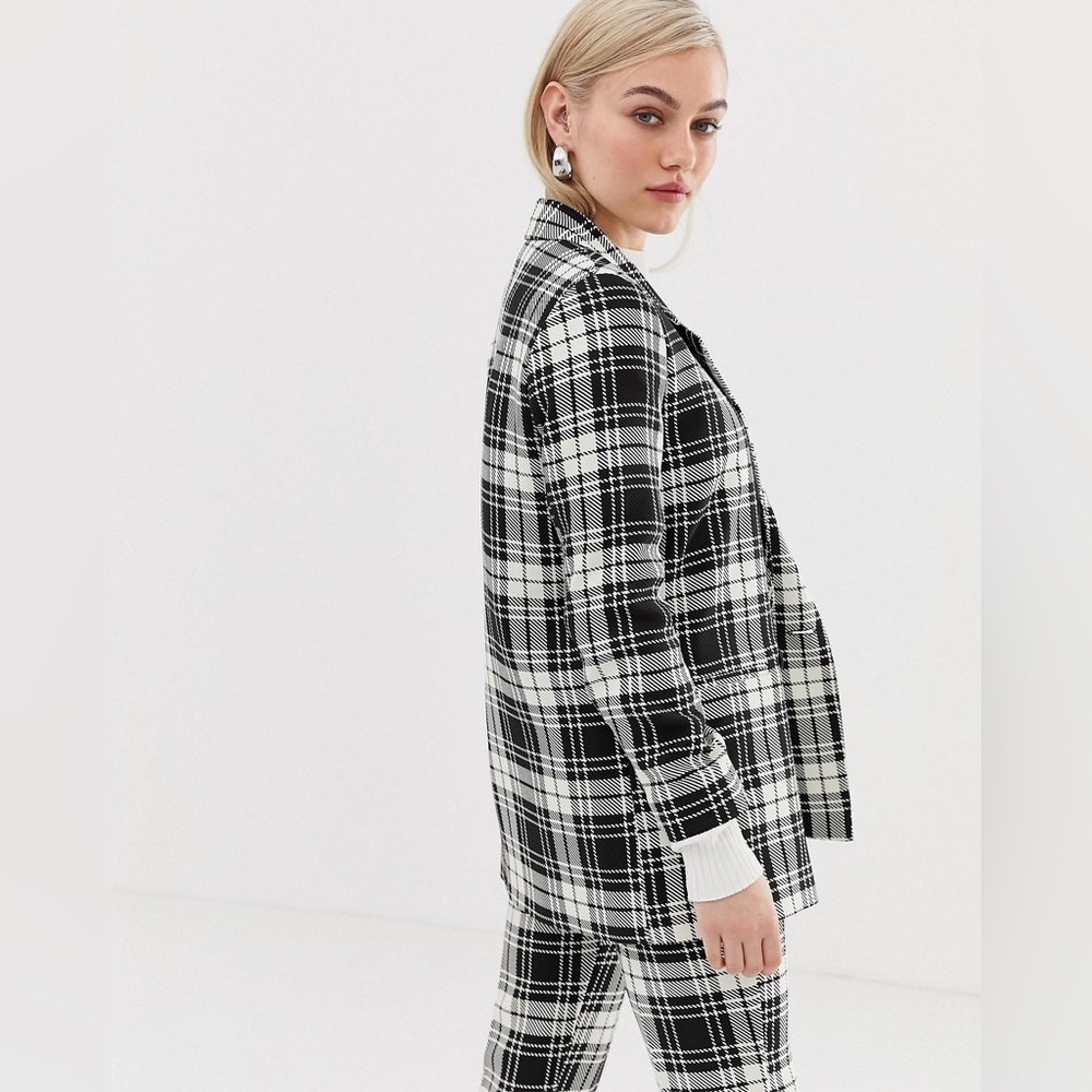 ASOS DESIGN Petite mono check suit blazer
